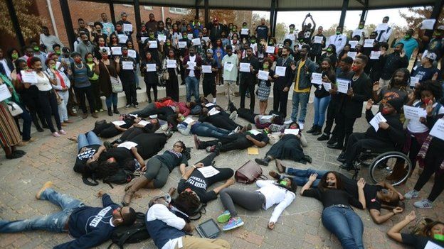 Students at Jackson State University participate in the national Hands Up Walkout on Monday, Dec. 1, 2014,