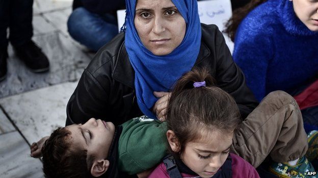 Syrian refugees living in Greece protest on Syntagma square on 19 November 2014 in Athens,
