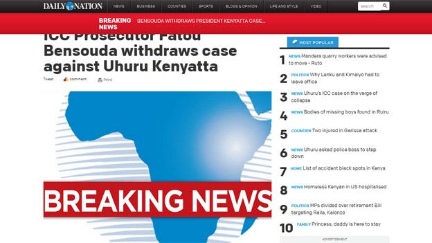 Screengrab of Kenyan Daily Nation website