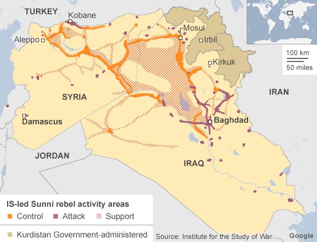Map of IS areas of control