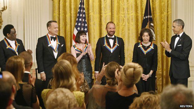 Al Green, Tom Hanks, Patricia McBride, Sting and Lily Tomlin with President Obama