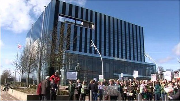 Protesters outside Corby Cube