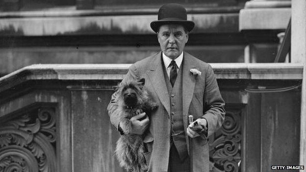 FE Smith with a terrier dog in the 1920s