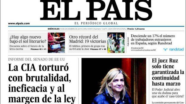 Front page of El Pais