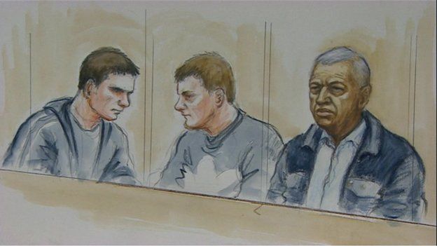 Court sketch of the three defendants