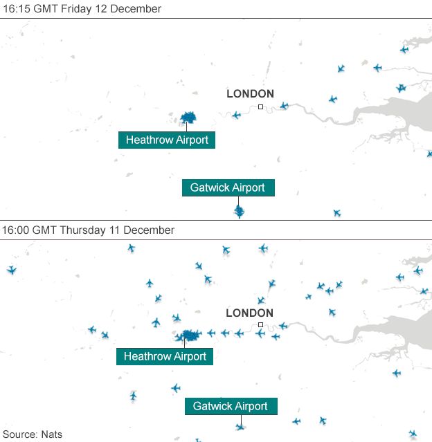 How flights over London looked on Thursday, and how they have been affected