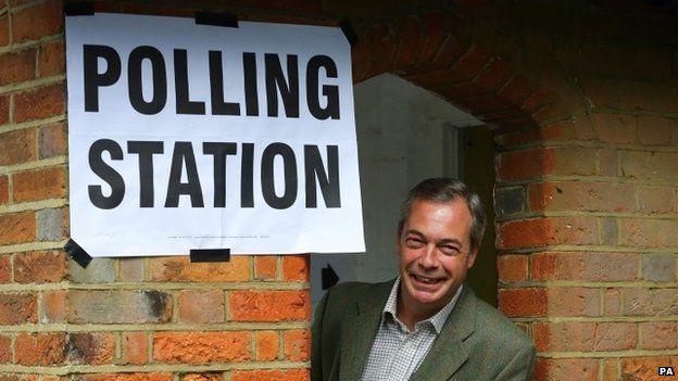 Nigel Farage at a polling booth in May