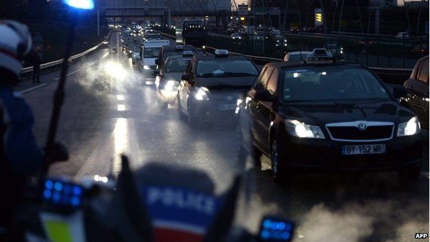 Uber taxi service faces Paris protests as roads blocked - BBC News