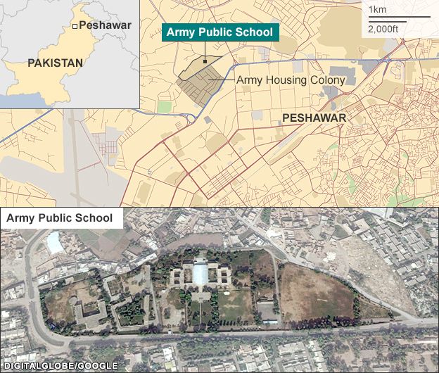 BBC map, showing the army school in Peshawar