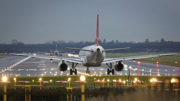 Plane preparing to take off at Gatwick Airport