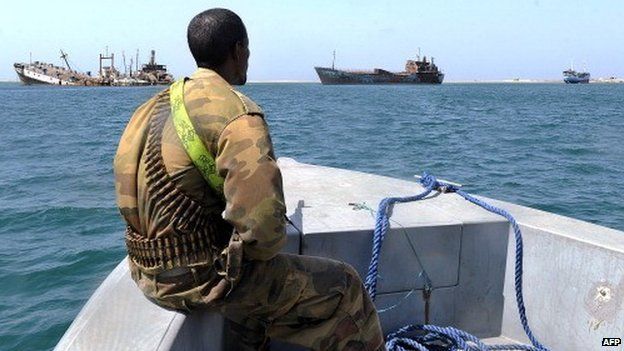 A Somali coastguard patrols off the coast of Somalia's breakaway Republic of Somaliland on 30 March 2011