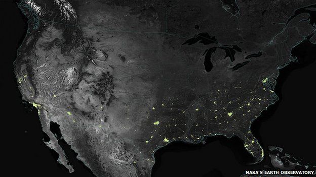The satellite found that in the US, lights were up to 50% brighter over Christmas compared with the rest of the year