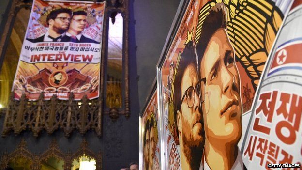 Posters for The Interview at The Theatre at Ace Hotel, Los Angeles. 17 Dec 2014