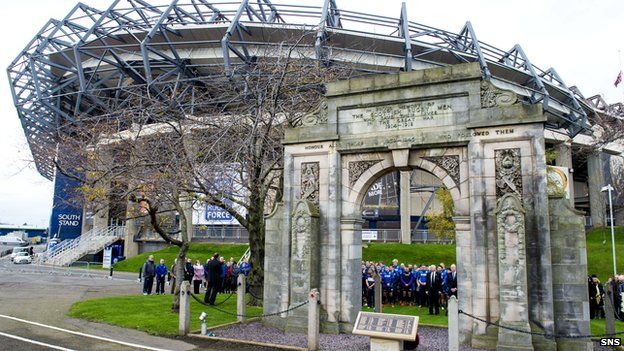 Remembrance services now take place at the war memorial at Murrayfield Stadium.