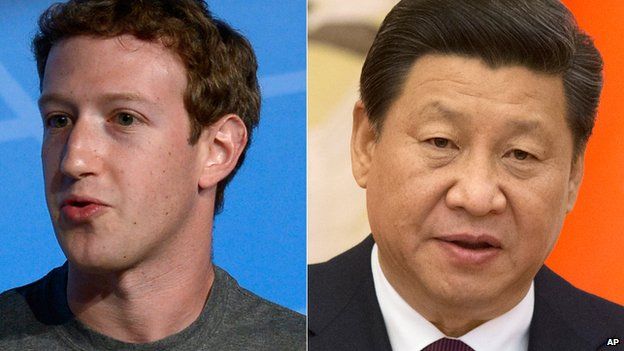 This combination made from file photos shows Facebook CEO Mark Zuckerberg and Chinese President Xi Jinping