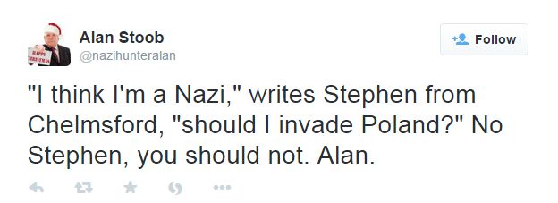 Nazi Hunter Alan tweets