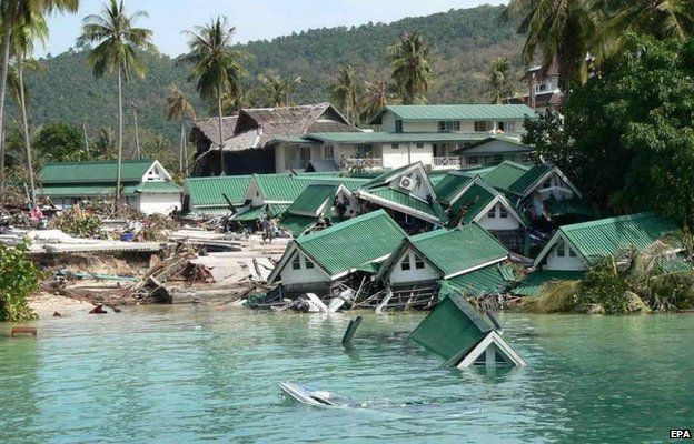 A file picture dated 29 December 2004 shows destroyed holiday bungalows on Phi Phi island, Thailand