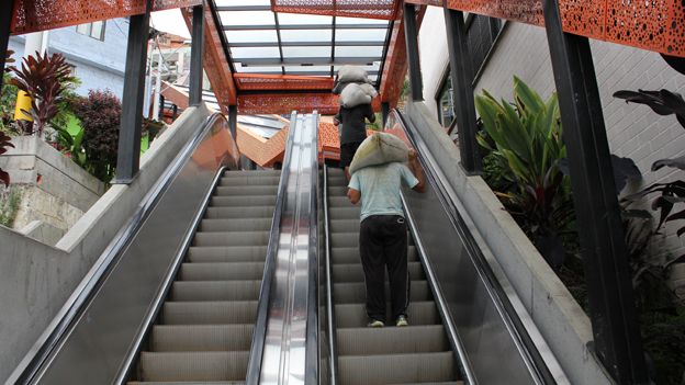 One of the escalators that make areas on Medellin's hilltops easier to reach