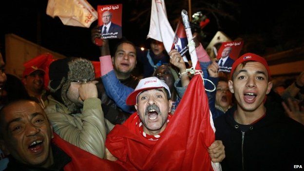 Supporters of the presidential candidate Beji Caid Essebsi, celebrate in Sousse, Tunisia - 21 December 2014