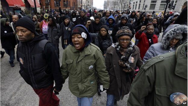 Protest led by Dontre Hamilton's family, Milwaukee, 22 December 2014