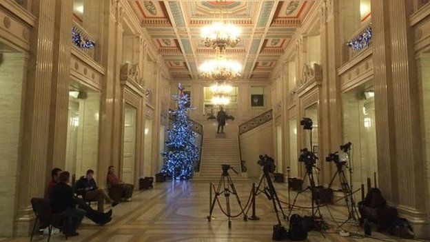 The media have gathered inside Stormont waiting for the outcome of the talks