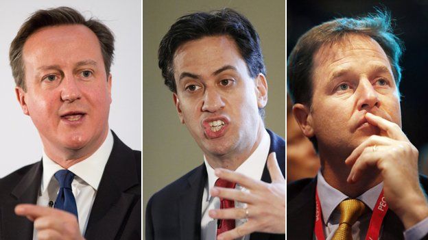 David Cameron, Ed Miliband and Nick Clegg