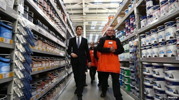 Ed Miliband visiting a B&Q store in Great Yarmouth