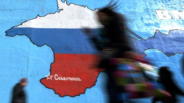 Crimea map on wall in Russian colours