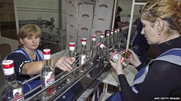 Employees of the 'Fayur-Soyuz' vodka distillery in Beslan on 28 September 2007