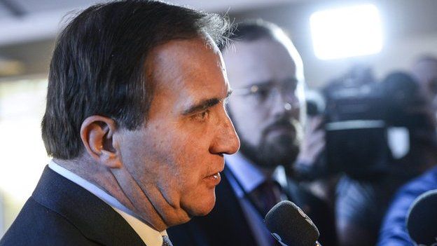 Swedish Prime Minister and Social Democratic Party leader Stefan Löfven answers questions after a press conference at the Swedish Parliament in Stockholm, Sweden, December 27, 2014
