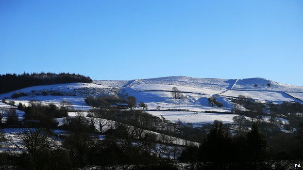 Snow covered hills around Macclesfield on 28 December 2014