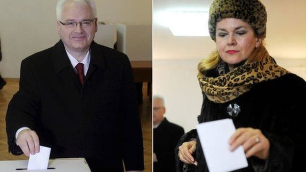 Ivo Josipovic and Kolinda Grabar-Kitarovic cast their votes in Croatia's presidential election