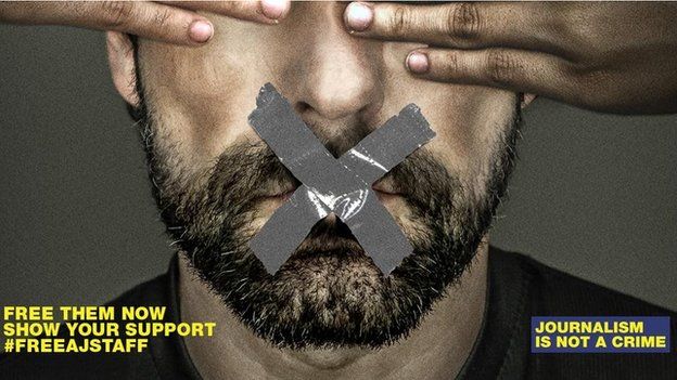 Advert by al-Jazeera calling for the release of its journalists jailed in Egypt