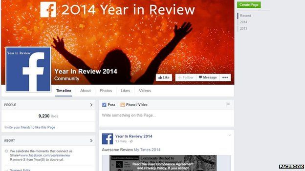Facebook Year in Review page