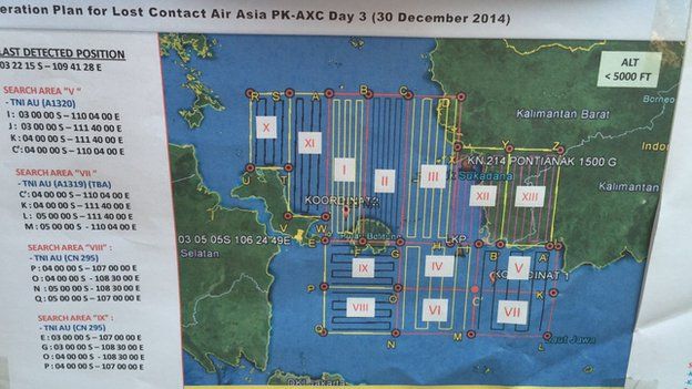 Map of the search area from Indonesian authorities