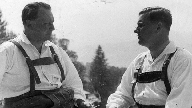 Baldur von Schirach (right) with Hermann Goering wearing Tyrolean costume, circa 1935