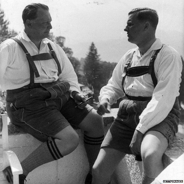 Baldur von Schirach (right) with Hermann Goering wearing Tyrolean costume, circa 1935