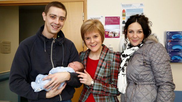 Nicola Sturgeon meeting new parents at Glasgow's Southern General hospital