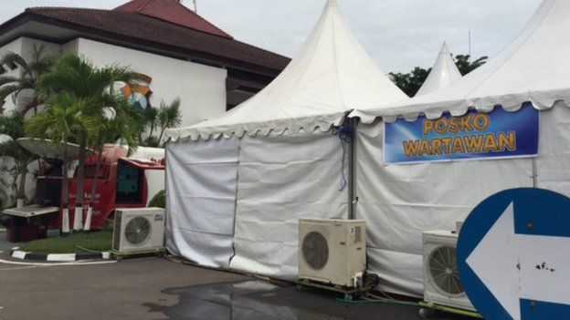Tent which will be used for bodies in Surabaya