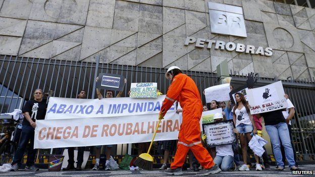 Protesters outside the Petrobras headquarters in Rio