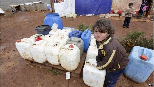 Syrian refugees at a camp in eastern Lebanon, December 2014
