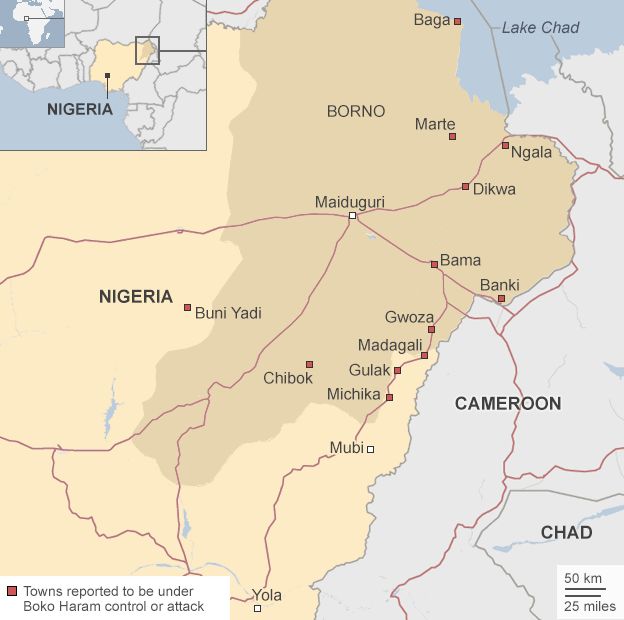 map of areas under attack by Boko Haram