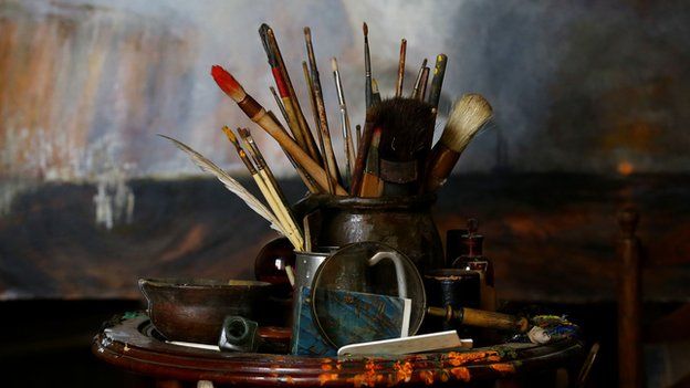 A re-creation of a studio used by the artist JMW Turner which has been created from studio props used in the shooting of the film Mr Turner