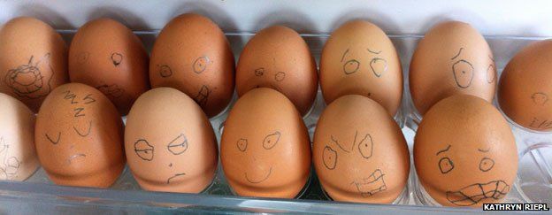 Army of eggs with faces drawn on them
