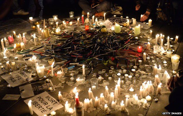 Дань жертвам, погибшим во время атаки Charlie Hebdo