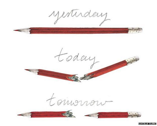Cartoon showing a pencil which is broken therefore creating two pencils