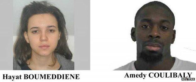 A call for witnesses released by the Paris Prefecture de Police January 9, 2015 shows the photos of Hayat Boumeddiene (L) and Amedy Coulibaly, who are considered to be armed and dangerous, and are actively being sought in the shooting death of a woman police in Montrouge, near Paris