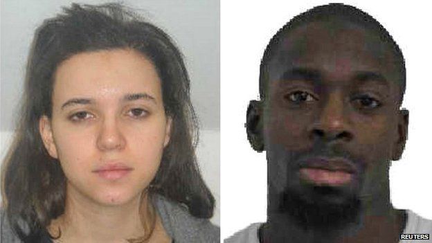 Hayat Boumeddiene, left, and Amedy Coulibaly in images released by police during the kosher supermarket siege in Paris - 9 January 2015