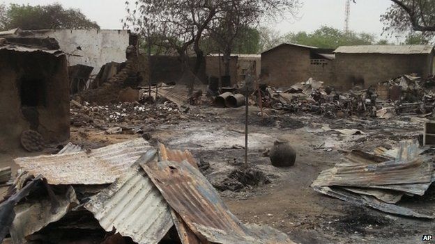 The ruins of burnt out houses stand in Baga town in Nigeria (April 2013)
