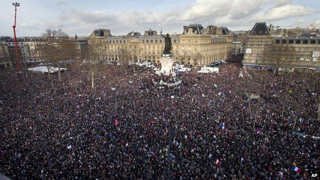 Thousands of people gathered at the Place de la Republique ahead of the rally